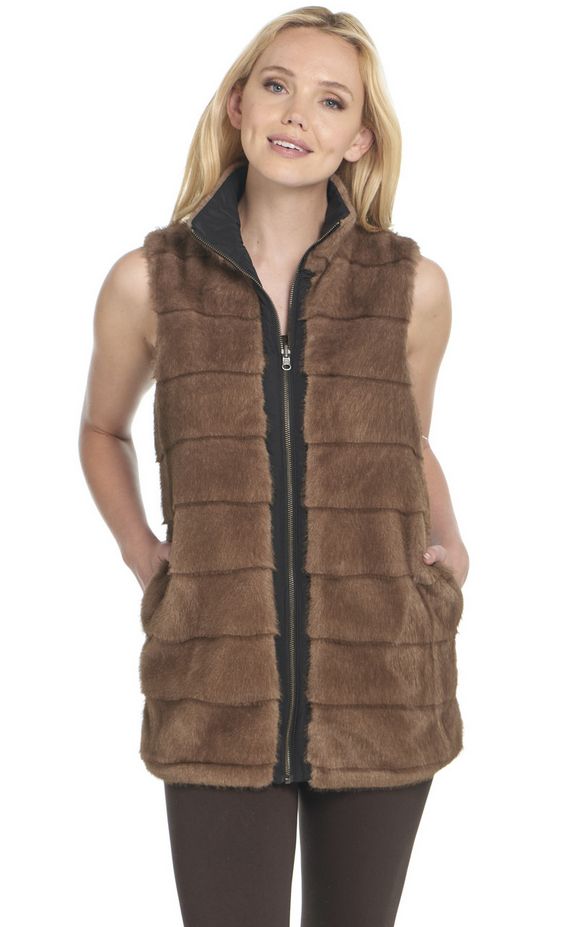 Reversible Zip Front Faux Fur Quilted Vest