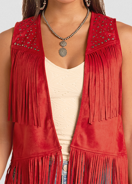 Studded Microsuede Fringe Vest