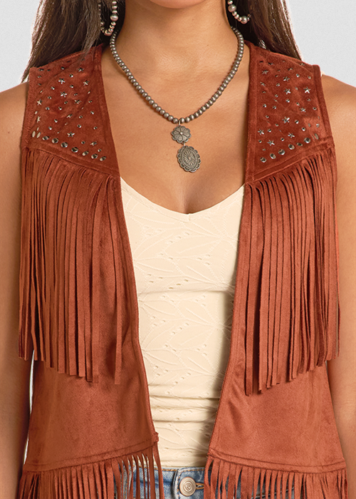 Studded Microsuede Fringe Vest