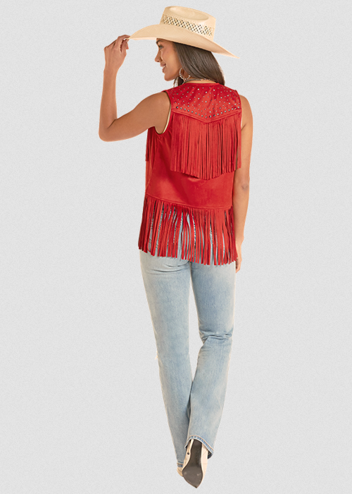 Studded Microsuede Fringe Vest