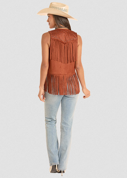 Studded Microsuede Fringe Vest