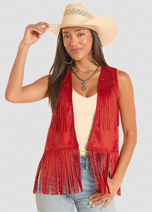 Studded Microsuede Fringe Vest