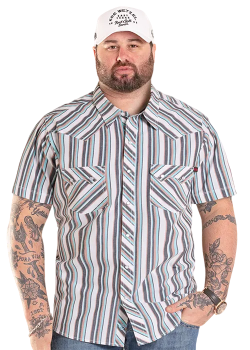 Koe Wetzel Slim Fit Dobby Striped Short Sleeve Snap Shirt