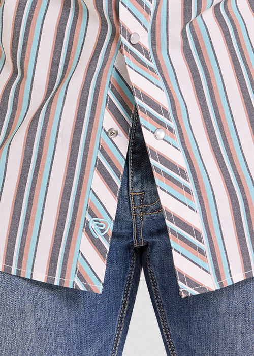 Koe Wetzel Slim Fit Dobby Striped Short Sleeve Snap Shirt