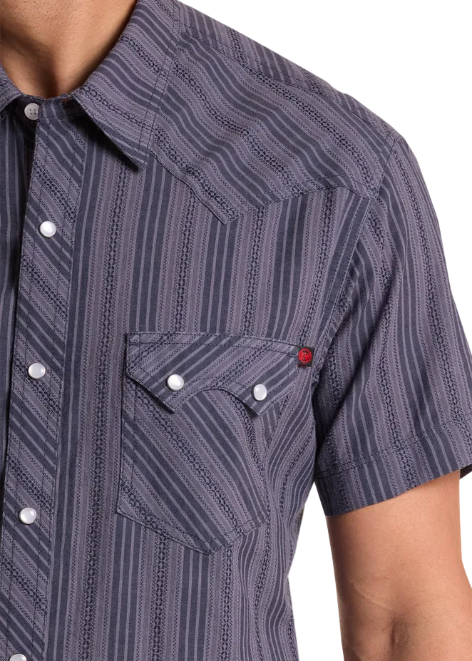Koe Wetzel Slim Fit Dobby Striped Short Sleeve Snap Shirt