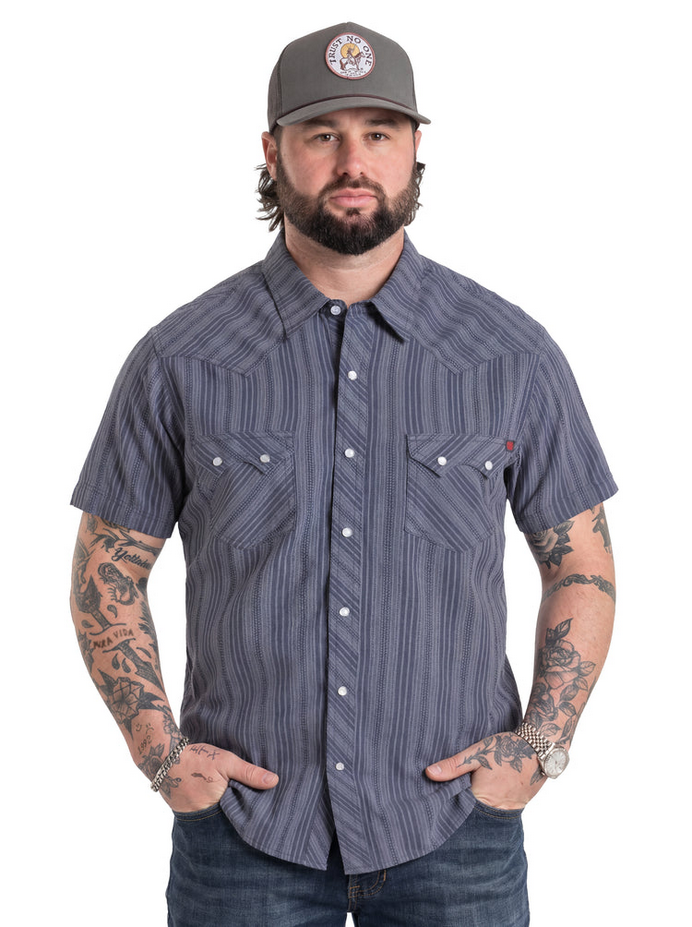 Koe Wetzel Slim Fit Dobby Striped Short Sleeve Snap Shirt