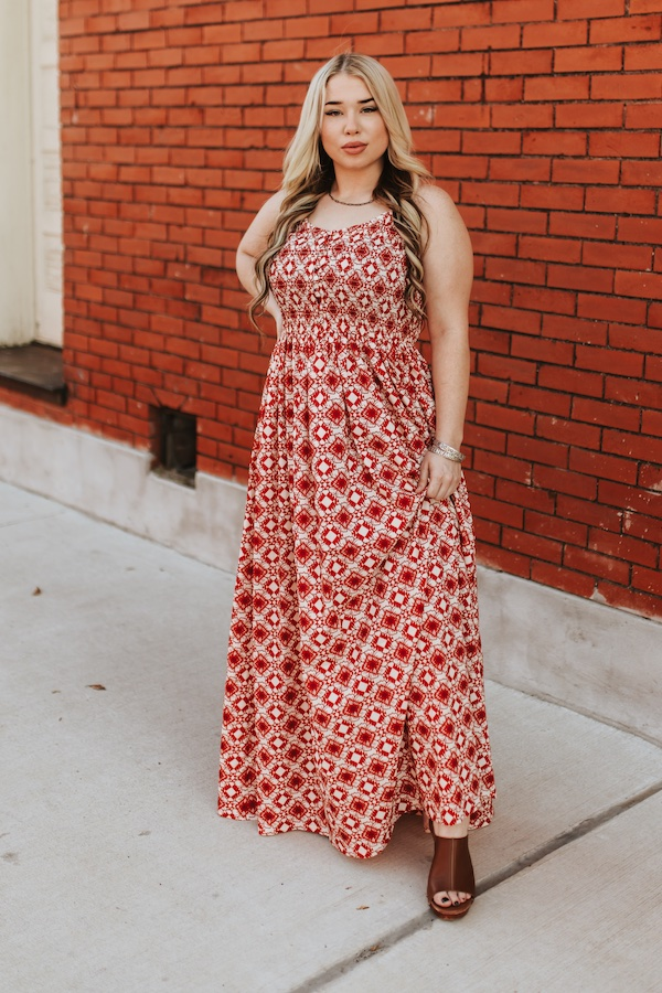 Red Ivory Aztec Smocked Dress