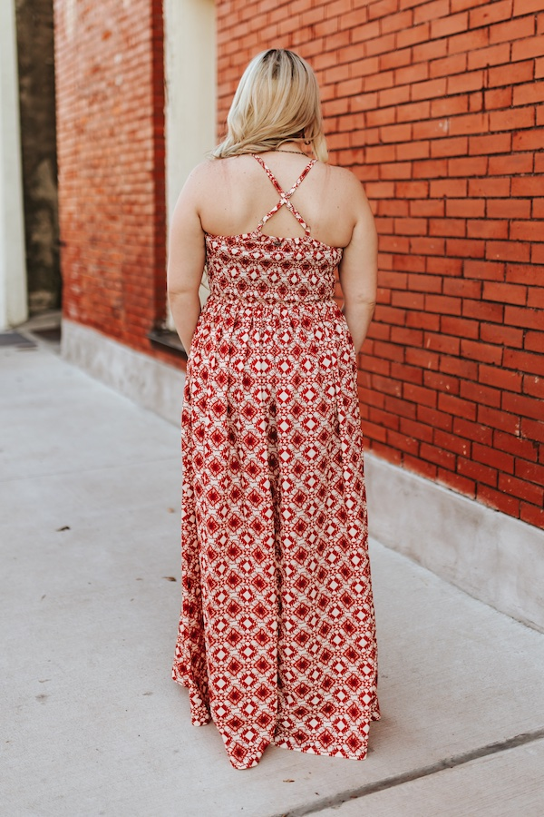 Red Ivory Aztec Smocked Dress