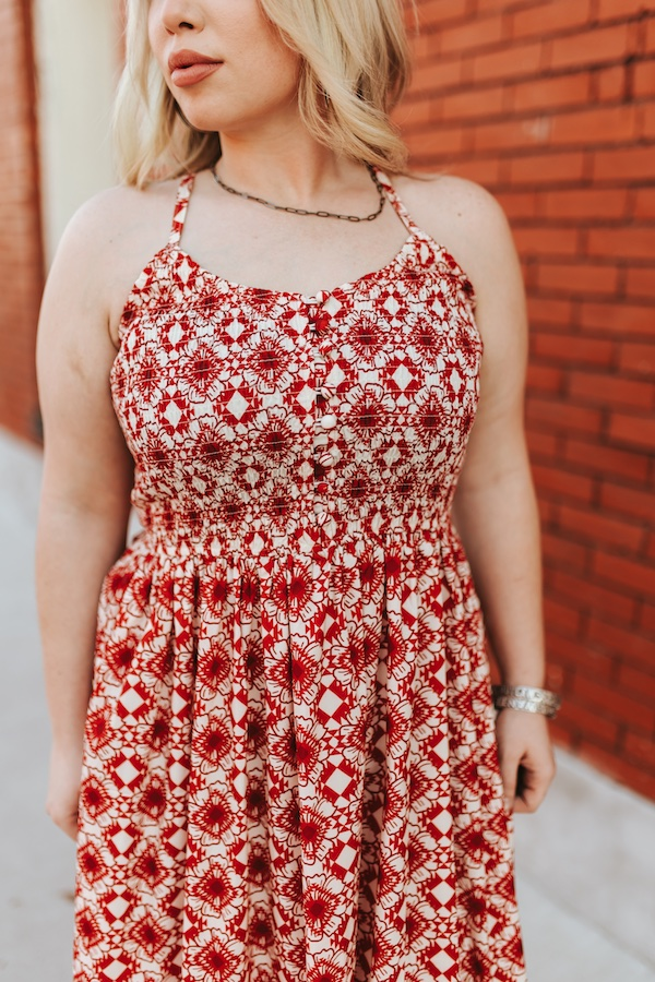 Red Ivory Aztec Smocked Dress