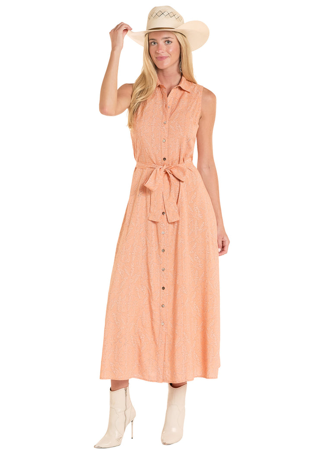 Sleeveless Boot Stitch Challis Maxi Dress