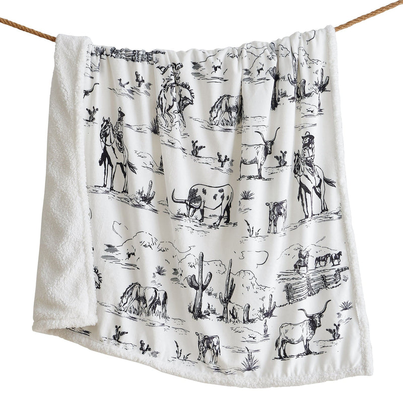 Ranch Life Western Toile Campfire Sherpa Throw