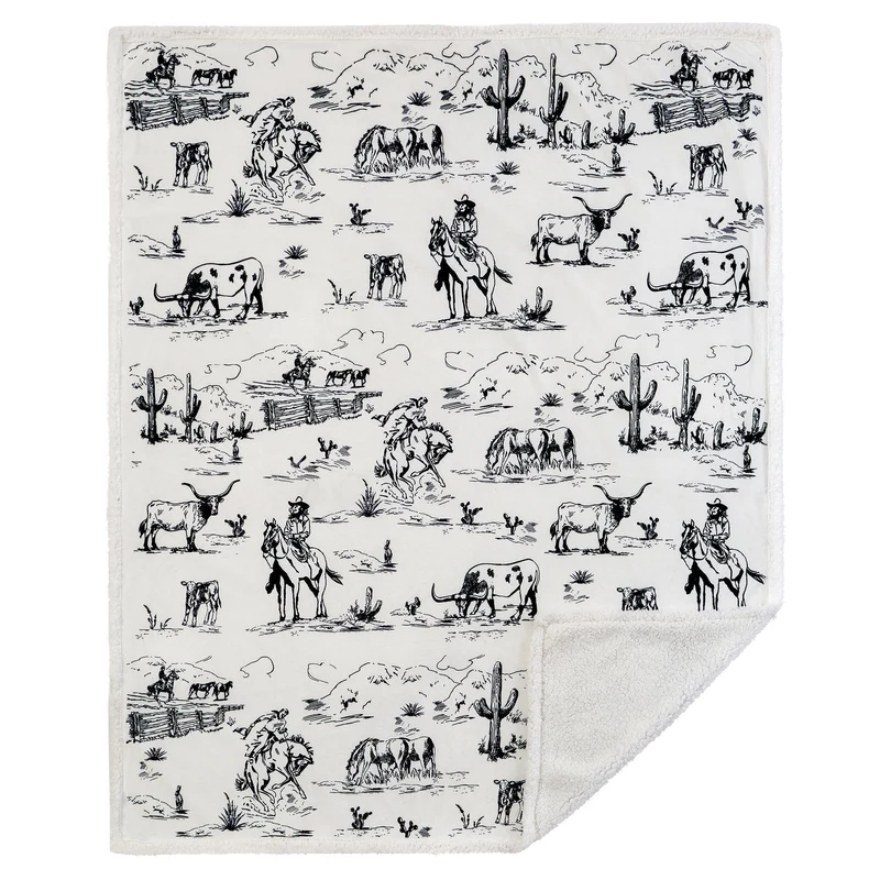 Ranch Life Western Toile Campfire Sherpa Throw