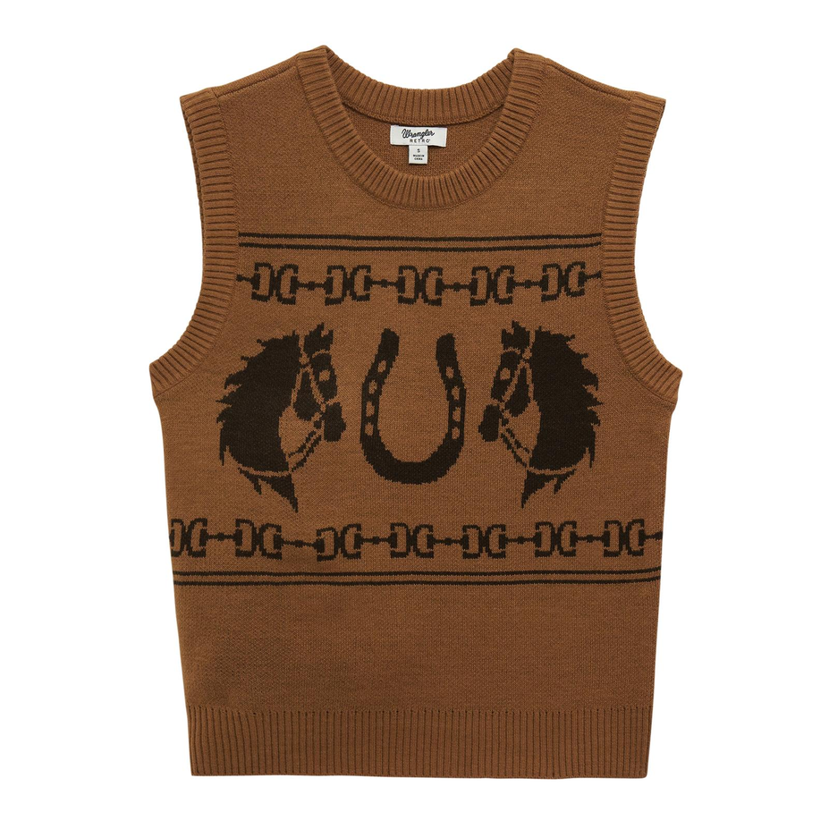 Wrangler Retro Americana Sweater Vest Tan Horse