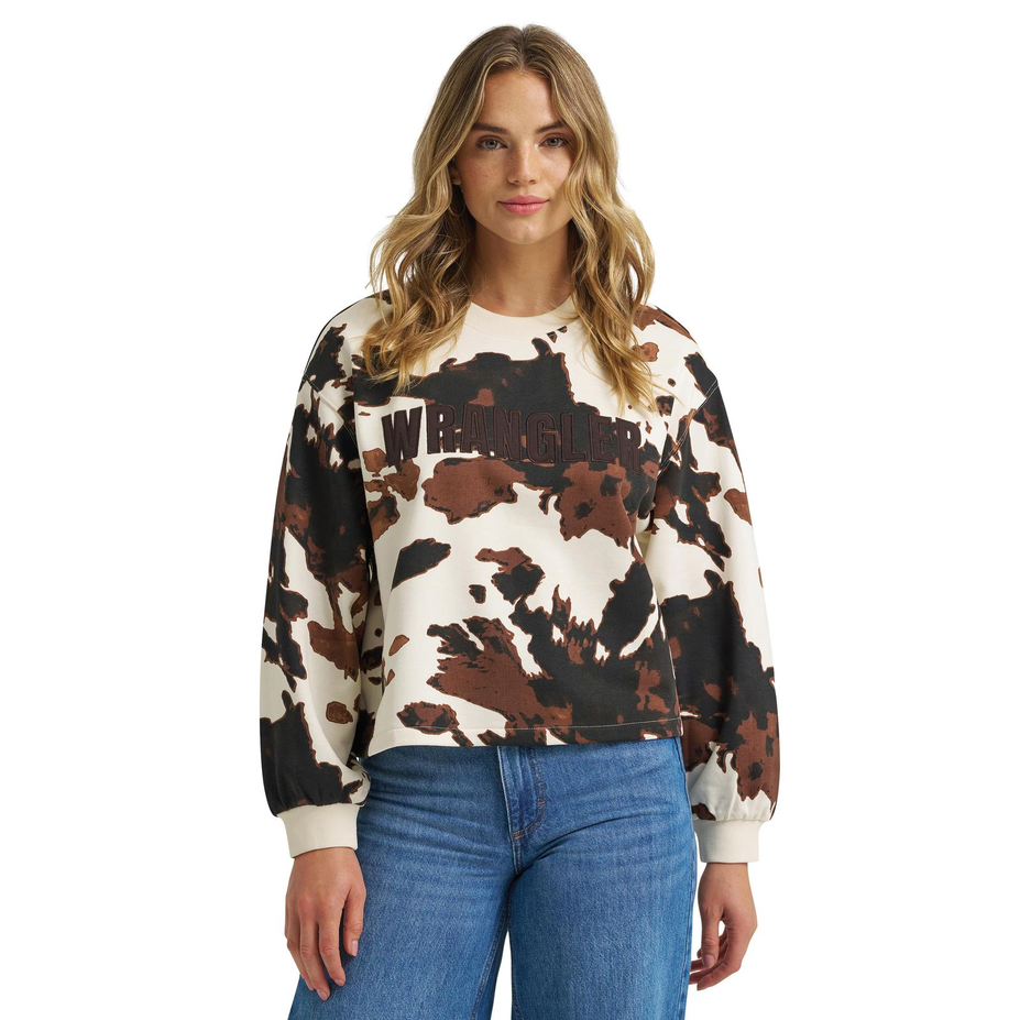 Cow Print Oversized Crew Fleece