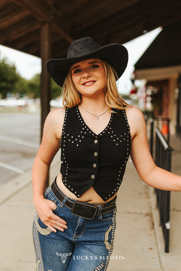 Black Western Studded Crop Vest