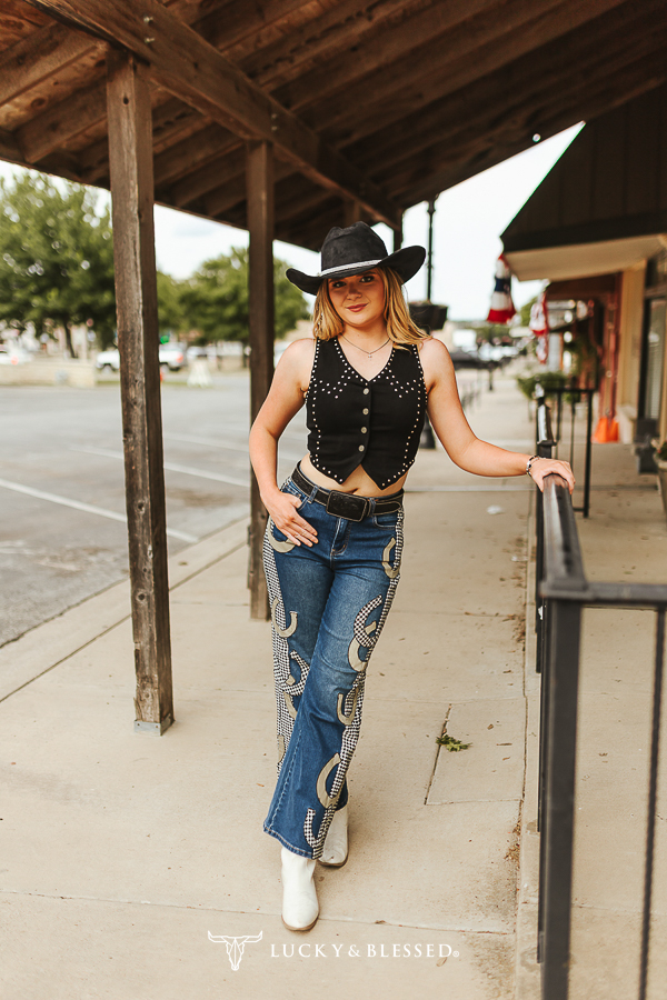 Black Western Studded Crop Vest