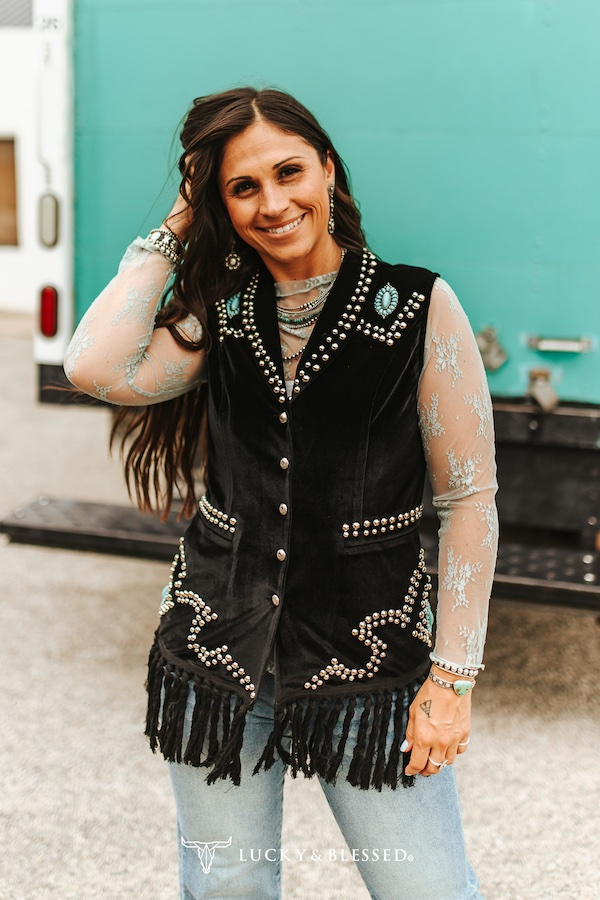 Black Velvet Fringe Western Vest