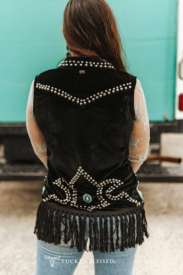 Black Velvet Fringe Western Vest
