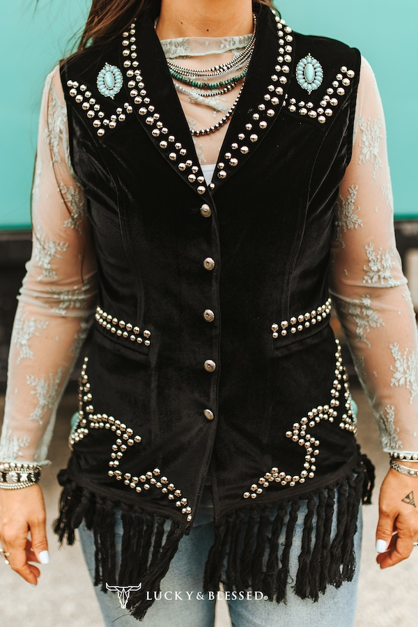 Black Velvet Fringe Western Vest