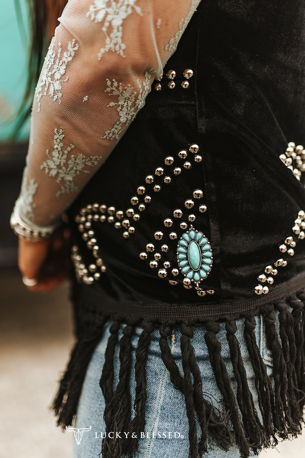 Black Velvet Fringe Western Vest