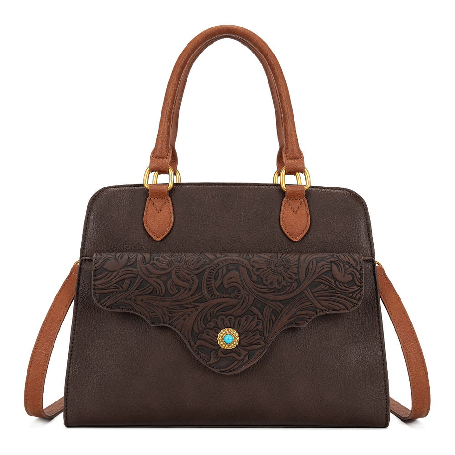 Montana West Western Tooled Floral Concealed Carry Satchel Bag/Crossbody