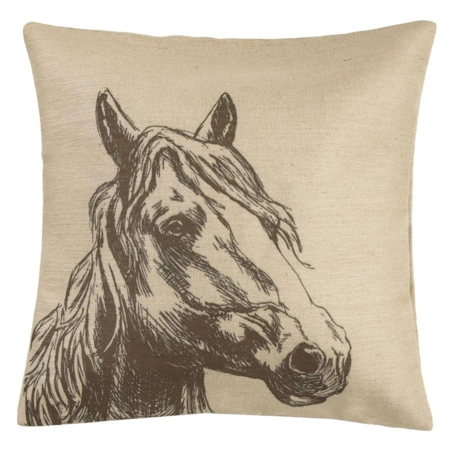 Burlap Horse Throw Pillow