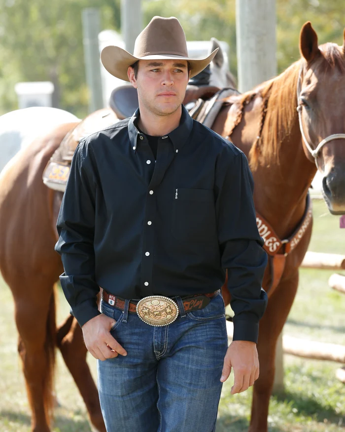 Solid Modern Fit Button-Down Western Shirt