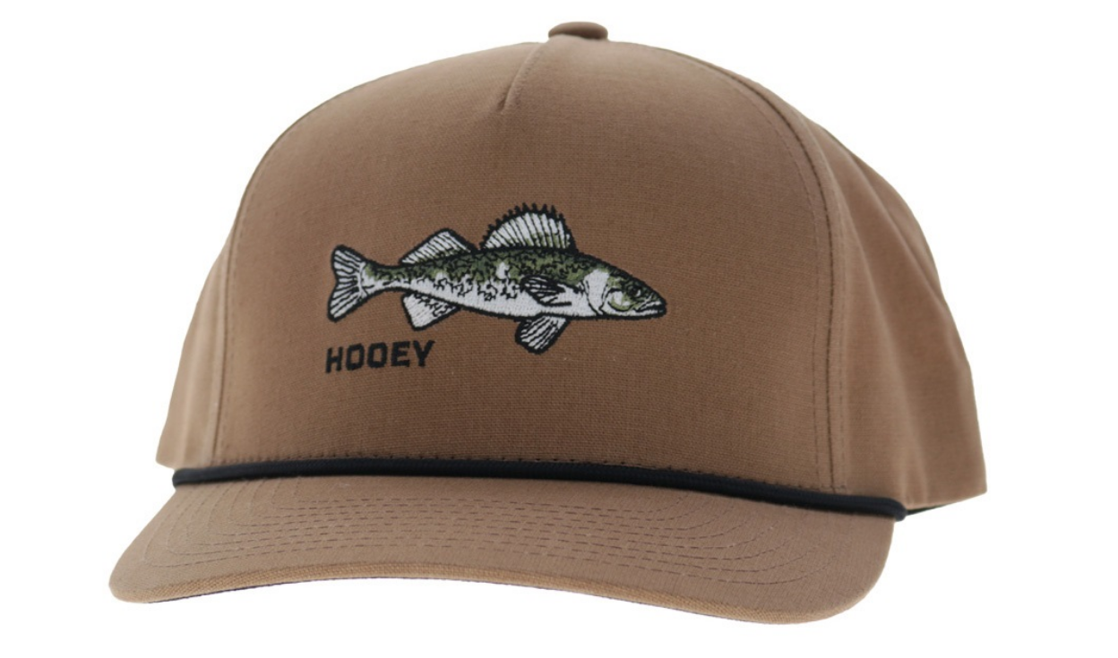 Walleye Tan 5-Panel Trucker with Fish Emboridery - OSFA