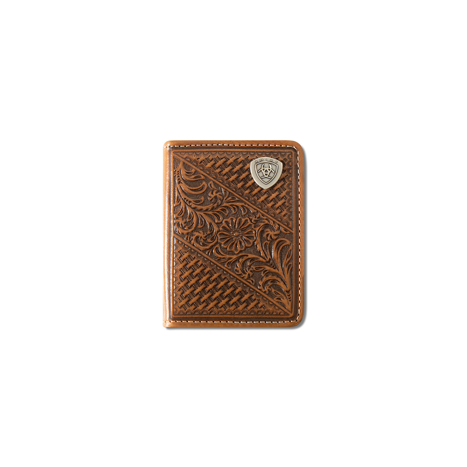 Ariat Tan Leather Bifold Flip Wallet