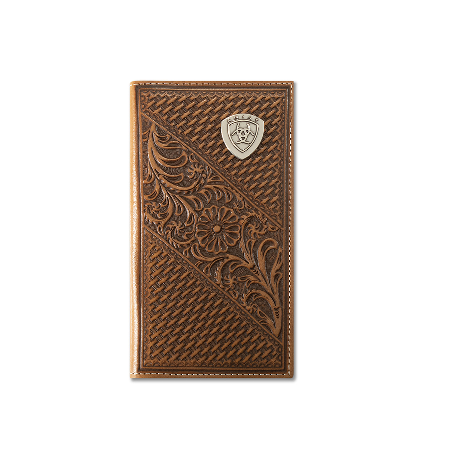 Tan Basketweave Floral Leather Rodeo Wallet