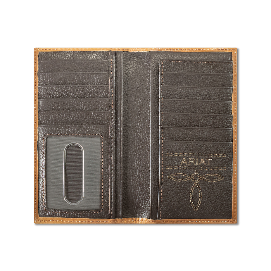 Tan Basketweave Floral Leather Rodeo Wallet