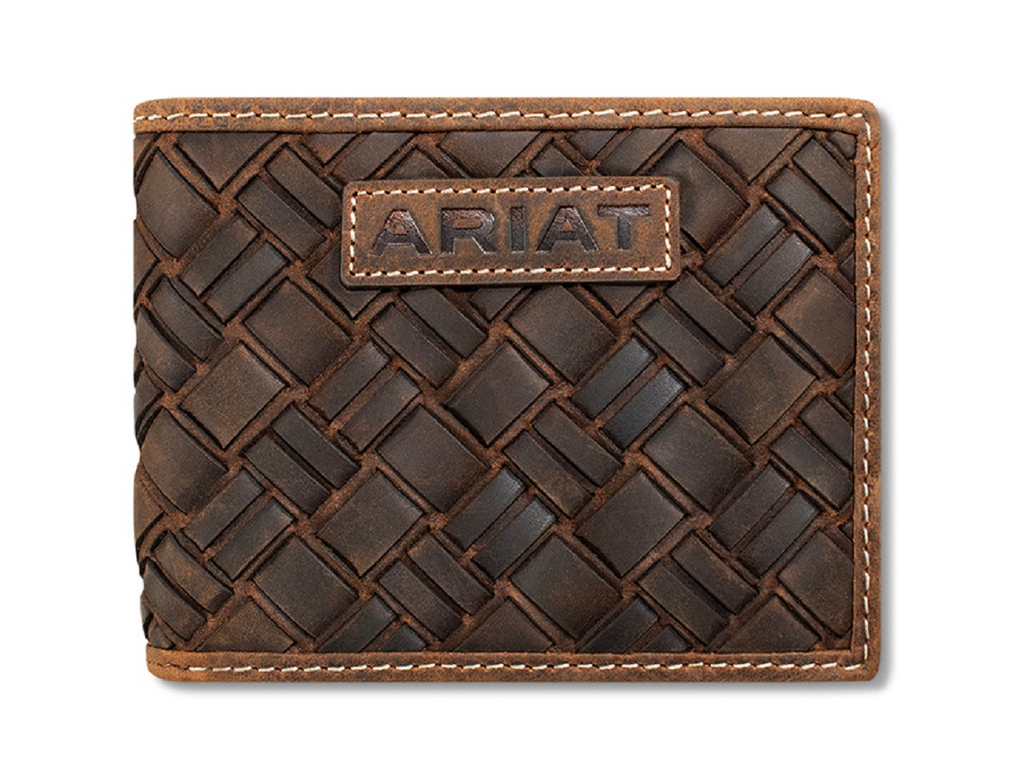 Medium Brown Basket Weave Leather Bifold Wallet