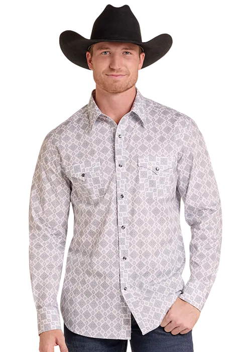 Rock & Roll Denim Men's Medallion Print Long Sleeve Snap Shirt