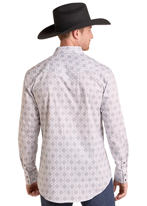 Rock & Roll Denim Men's Medallion Print Long Sleeve Snap Shirt