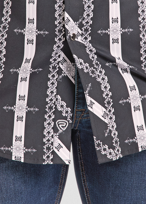 Rock & Roll Denim Men's Black Aztec Print Long Sleeve Snap Shirt