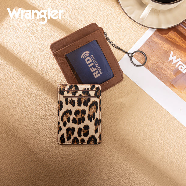 Wrangler Small Card Case Wallet Key Chain/Detachable Card Holder - Brown