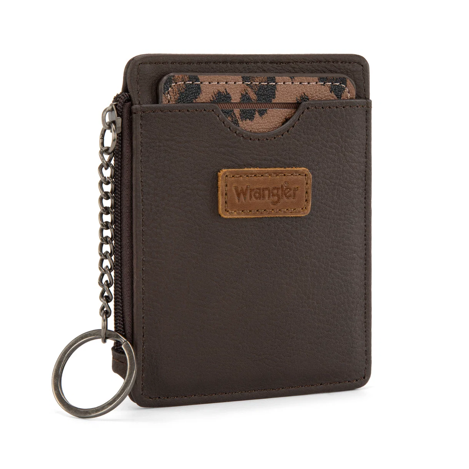 Wrangler Small Card Case Wallet Key Chain/Detachable Card Holder - Coffee