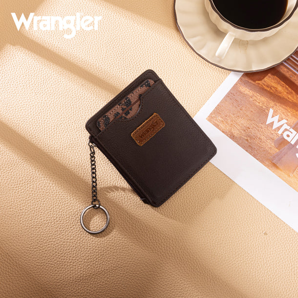 Wrangler Small Card Case Wallet Key Chain/Detachable Card Holder - Coffee