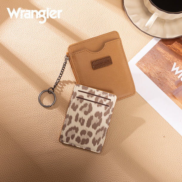 Wrangler® Tan RFID Card Wallet with Detachable Leopard Card Holder