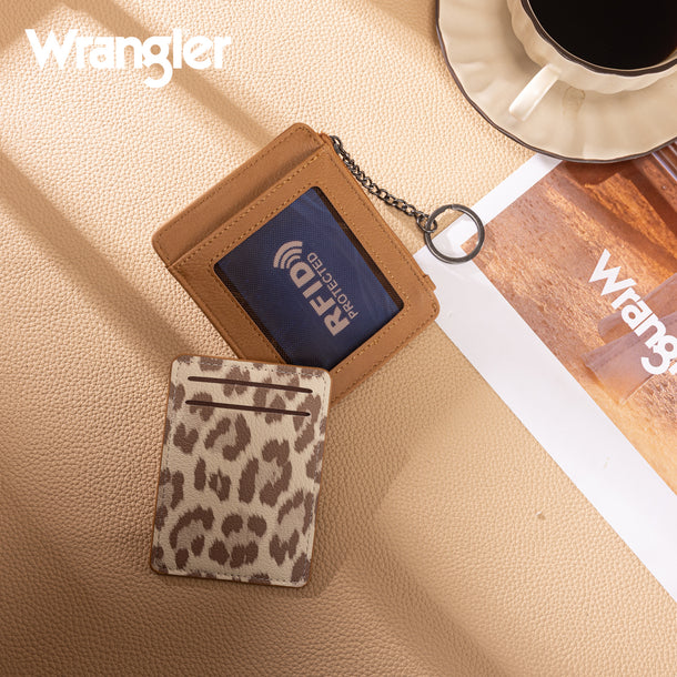 Wrangler® Tan RFID Card Wallet with Detachable Leopard Card Holder