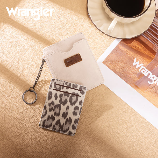 Wrangler® Beige RFID Card Wallet with Detachable Leopard Card Holder