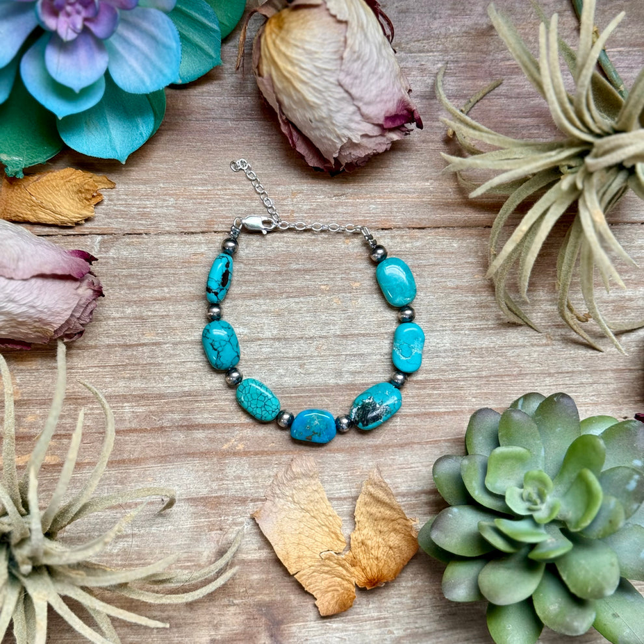 Bright Blue Turquoise Bracelet – 6 1/4" – Large Oval