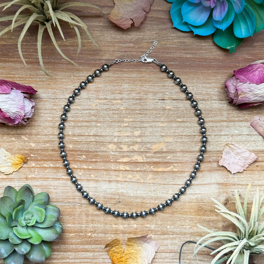 14 inch Choker Alternating Sterling Silver Pearl Necklace
