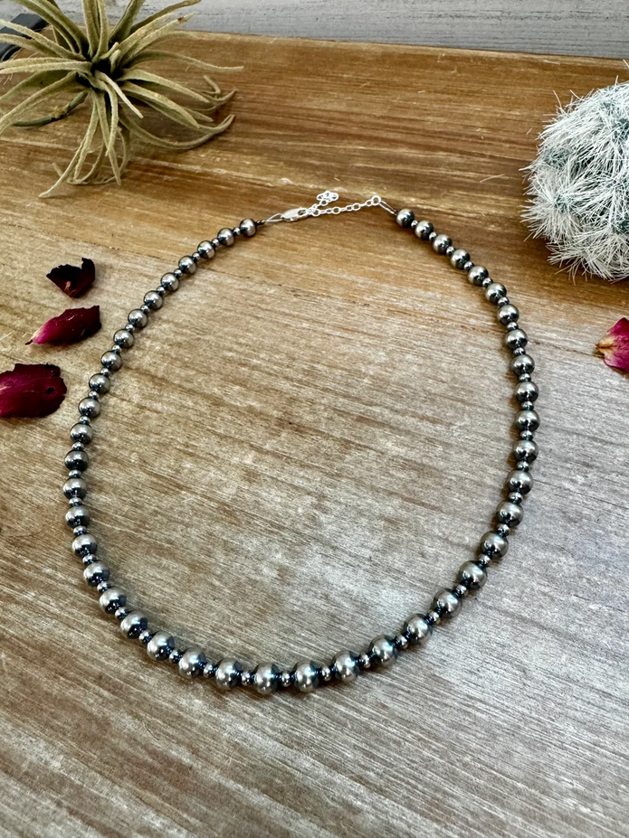 14 inch Choker Alternating Sterling Silver Pearl Necklace