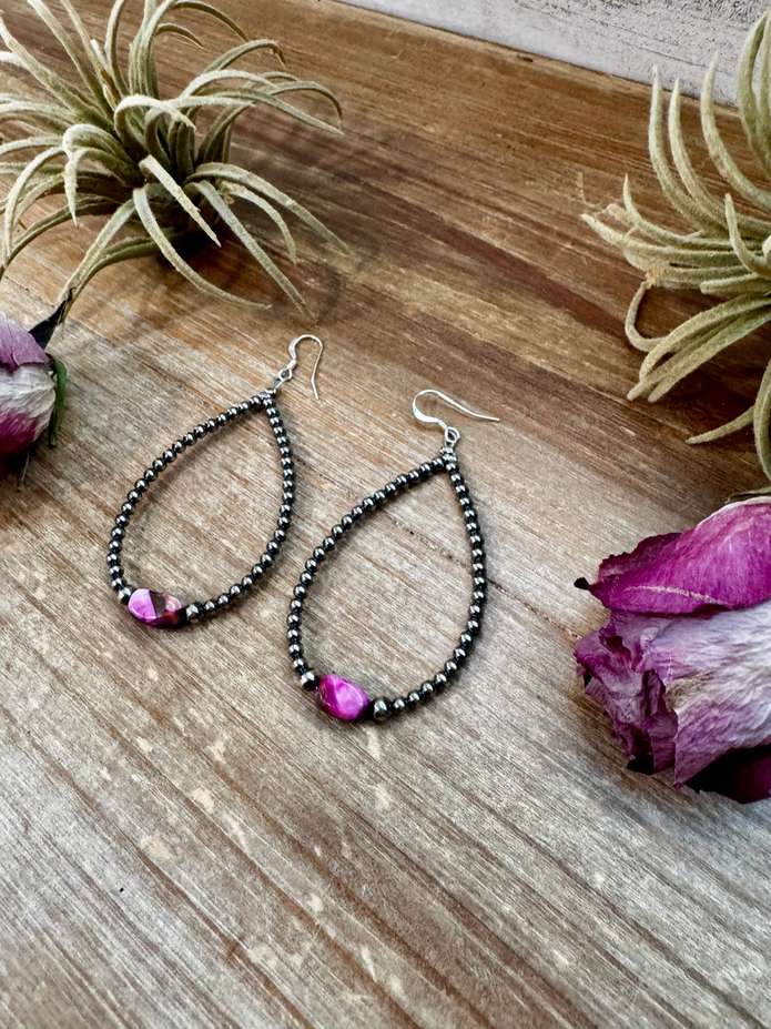 Dyed Pink Turquoise & Sterling Silver Pearl Teardrop Earrings – 3"