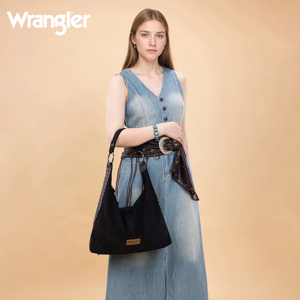 Wrangler Floral Tooled Hobo Bag – Black