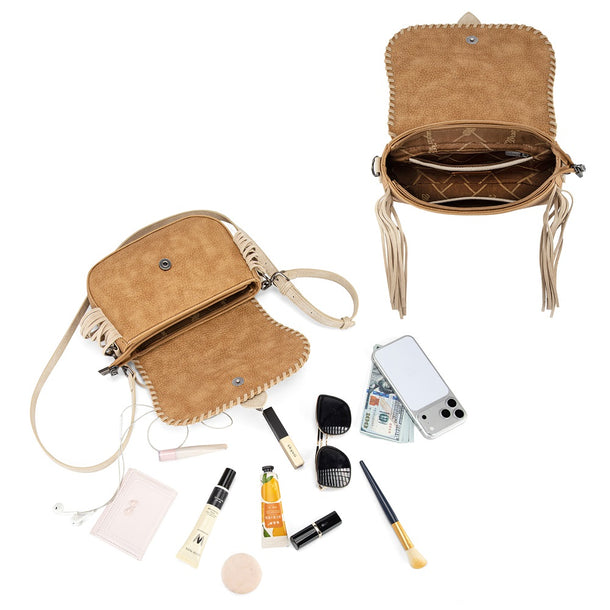 Wrangler Braided Tassel Saddle Crossbody Bag - Brown