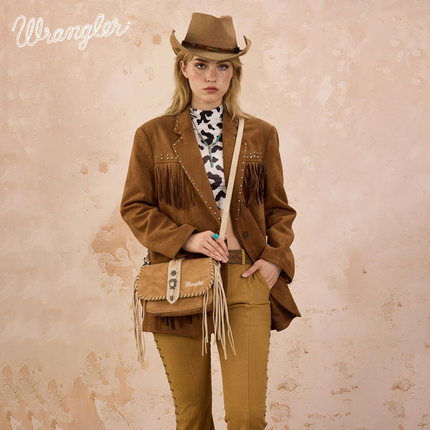 Wrangler Braided Tassel Saddle Crossbody Bag - Brown