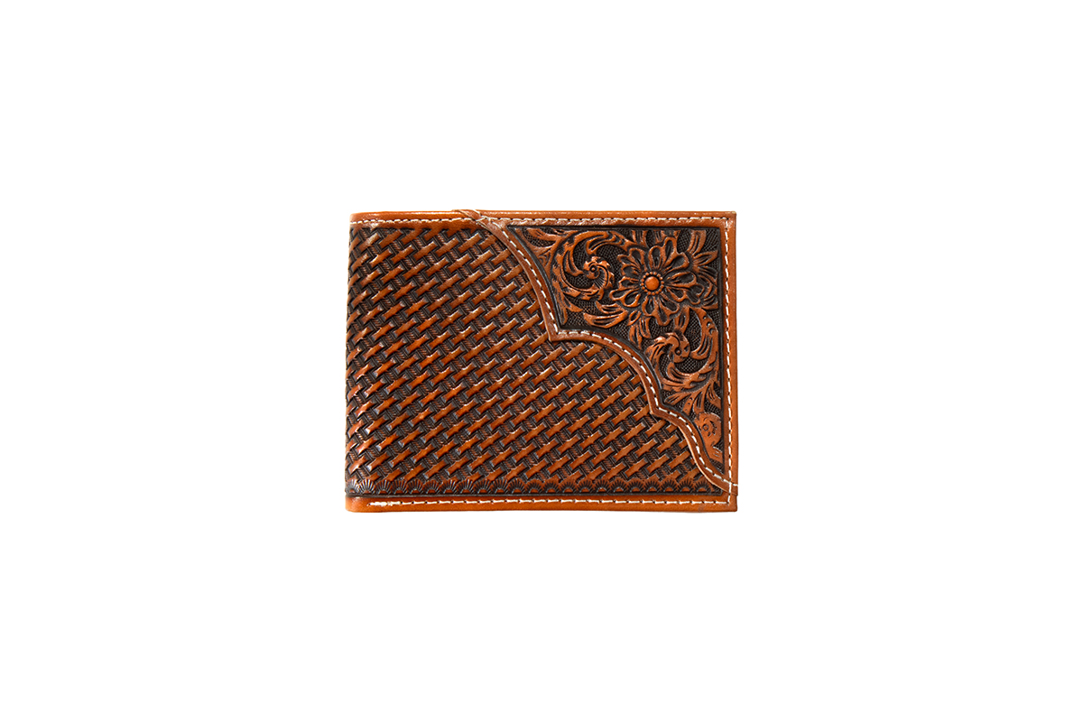 3D Mens Bifold Wallet Basket Weave Overlay Tan