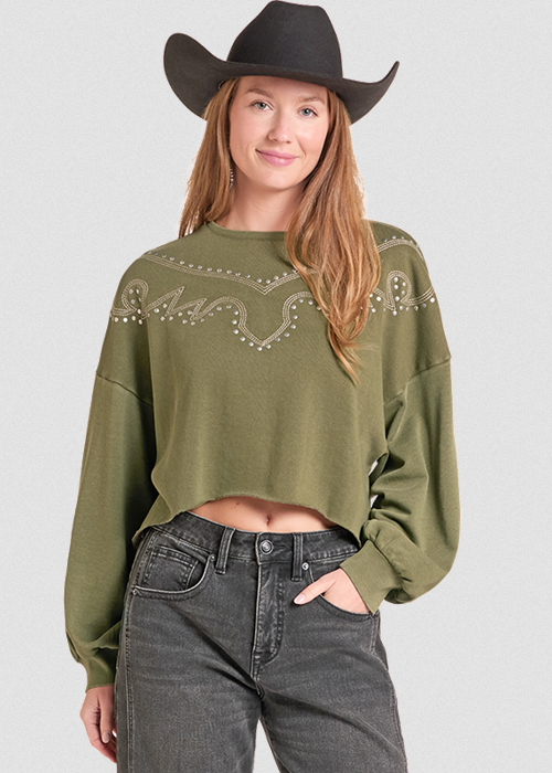 Olive Studded Sweatshirt